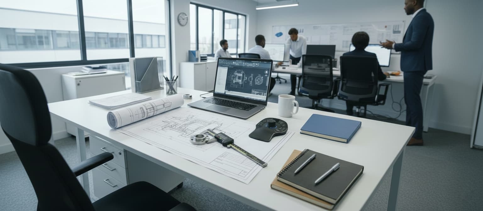 Precision engineering tools and detailed blueprints