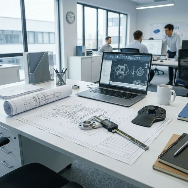 Precision engineering tools and detailed blueprints